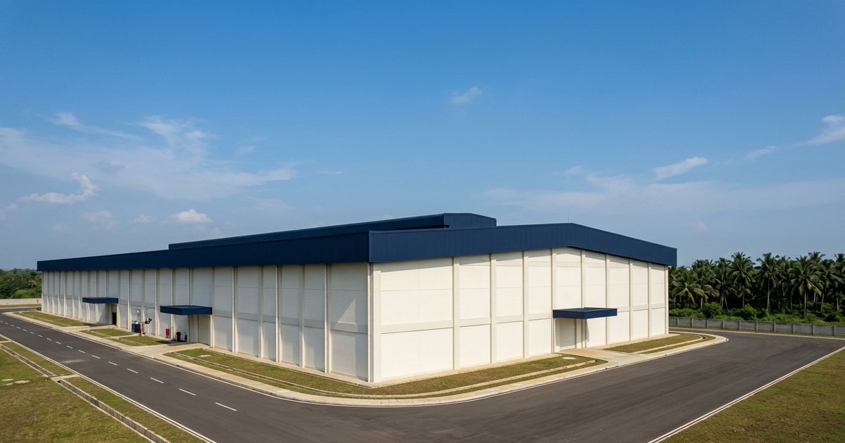 Hyperscale-format data hall in Indonesian daylight — the build profile this specification is written for.